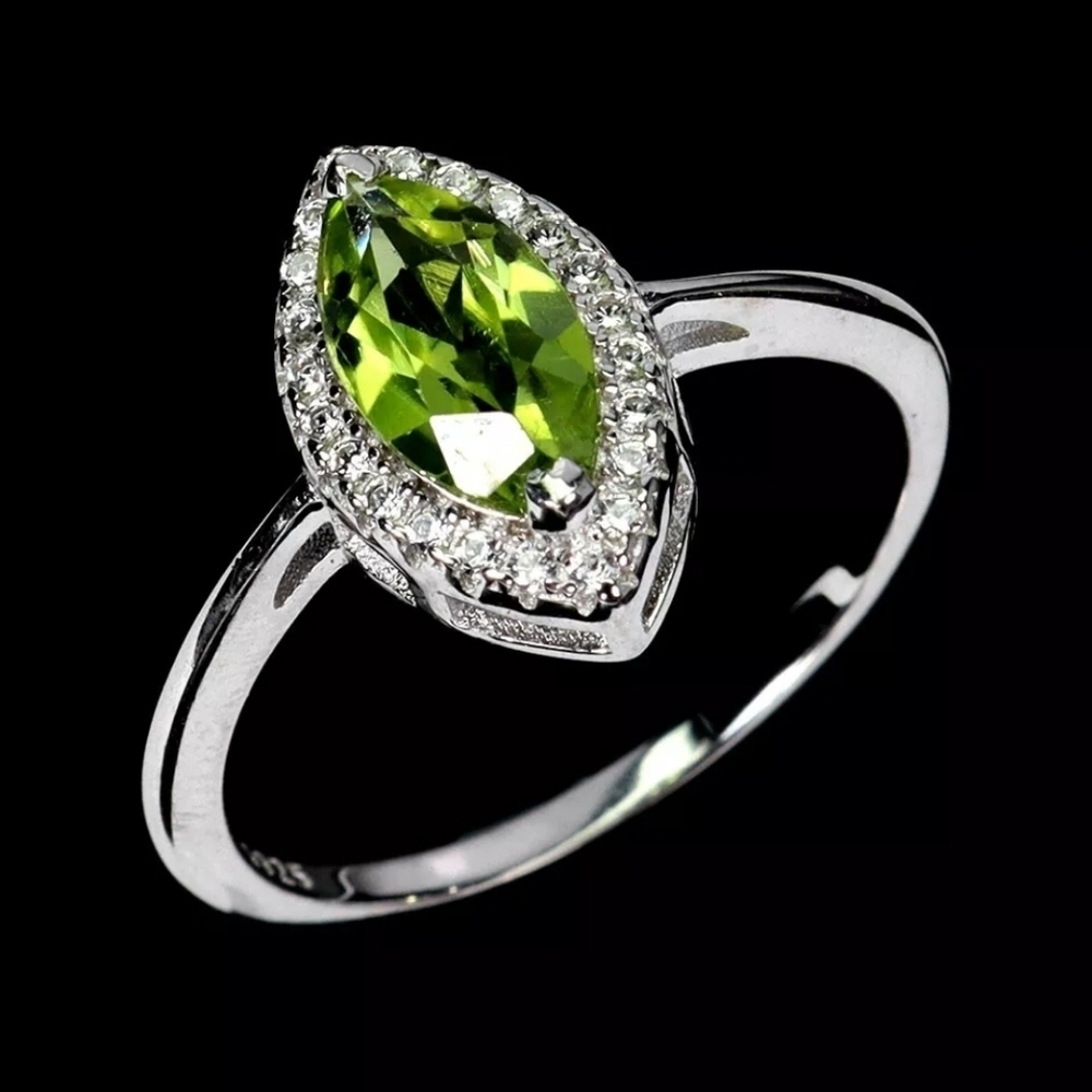 925 Sterling Silver Ring Marquise Peridot 10x5mm Natural Gemstone Jewelry Size 7 - Picture 2 of 5